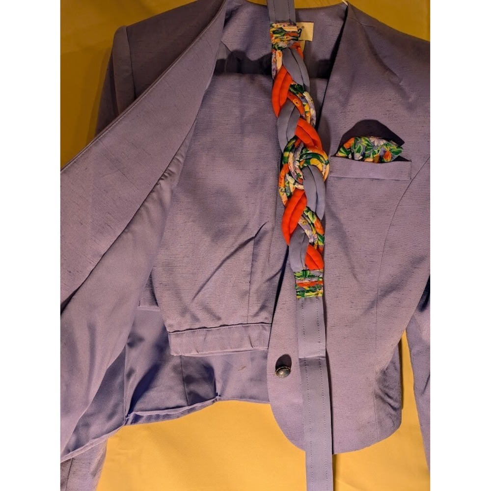 Lucia Purple Blazer Jacket Set Size 8 10 Braided Belt Floral Accent USA - Picture 4 of 5